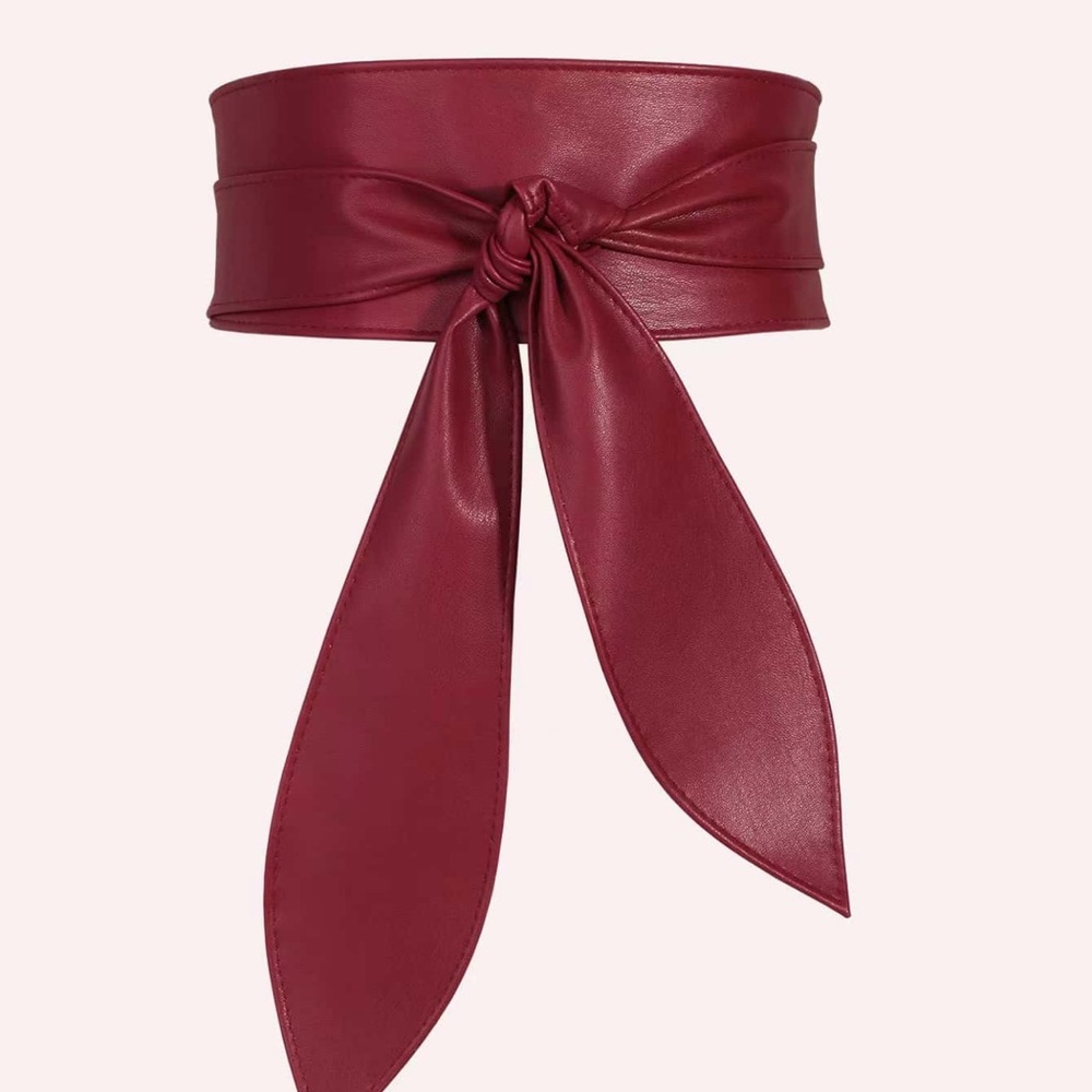Elegant Red Leather Waist Belt